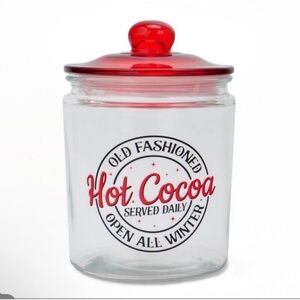 New Large Clear Glass Jar Canister w/ Red Lid "Hot Cocoa" - Bullseye Playground